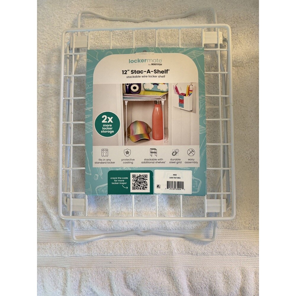 LockerMate 2x More Space Stac-A-Shelf Stackable Wire Locker Shelf - White
